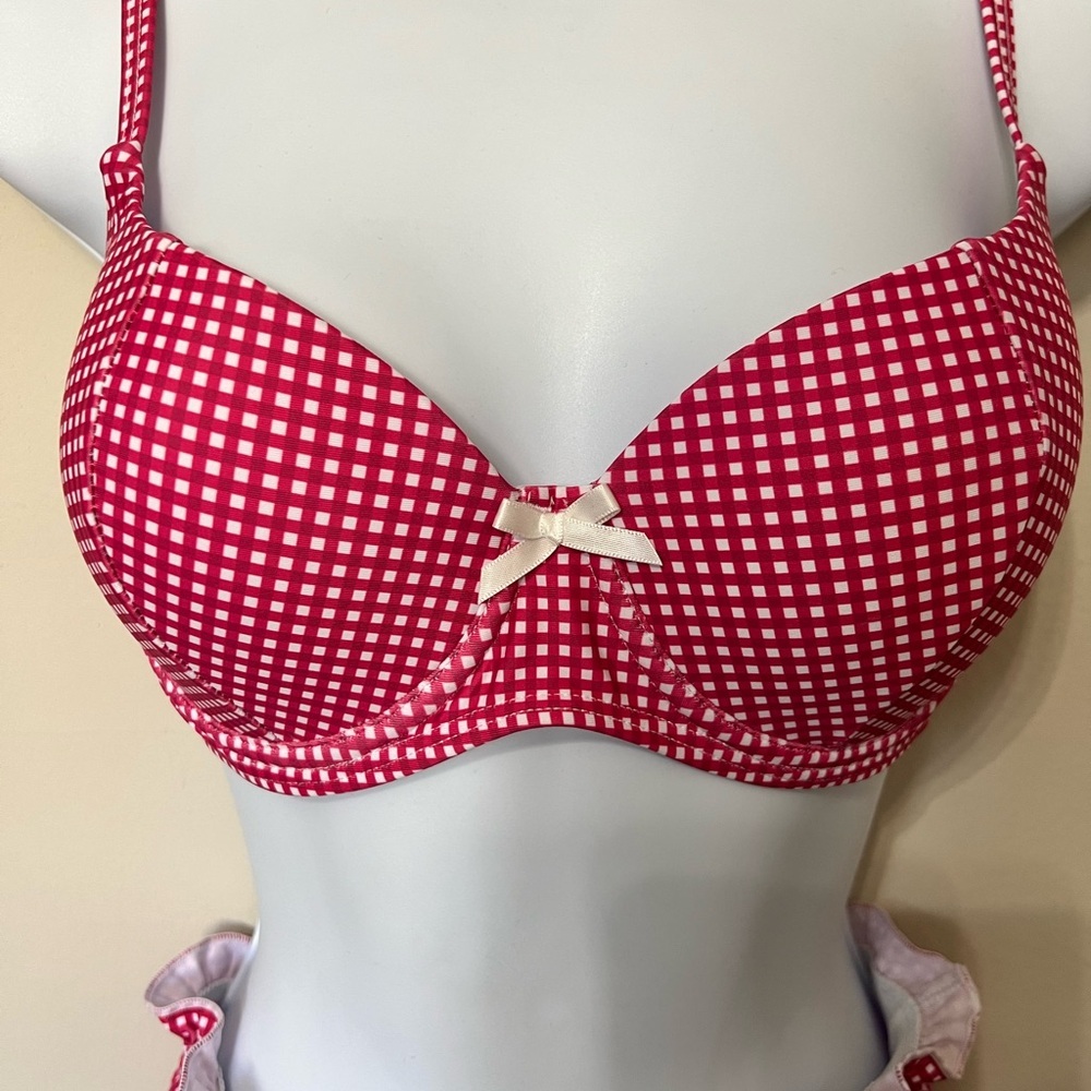 Red Gingham Push Up Ruffle Cheeky Bikini Set - Picture 6 of 15